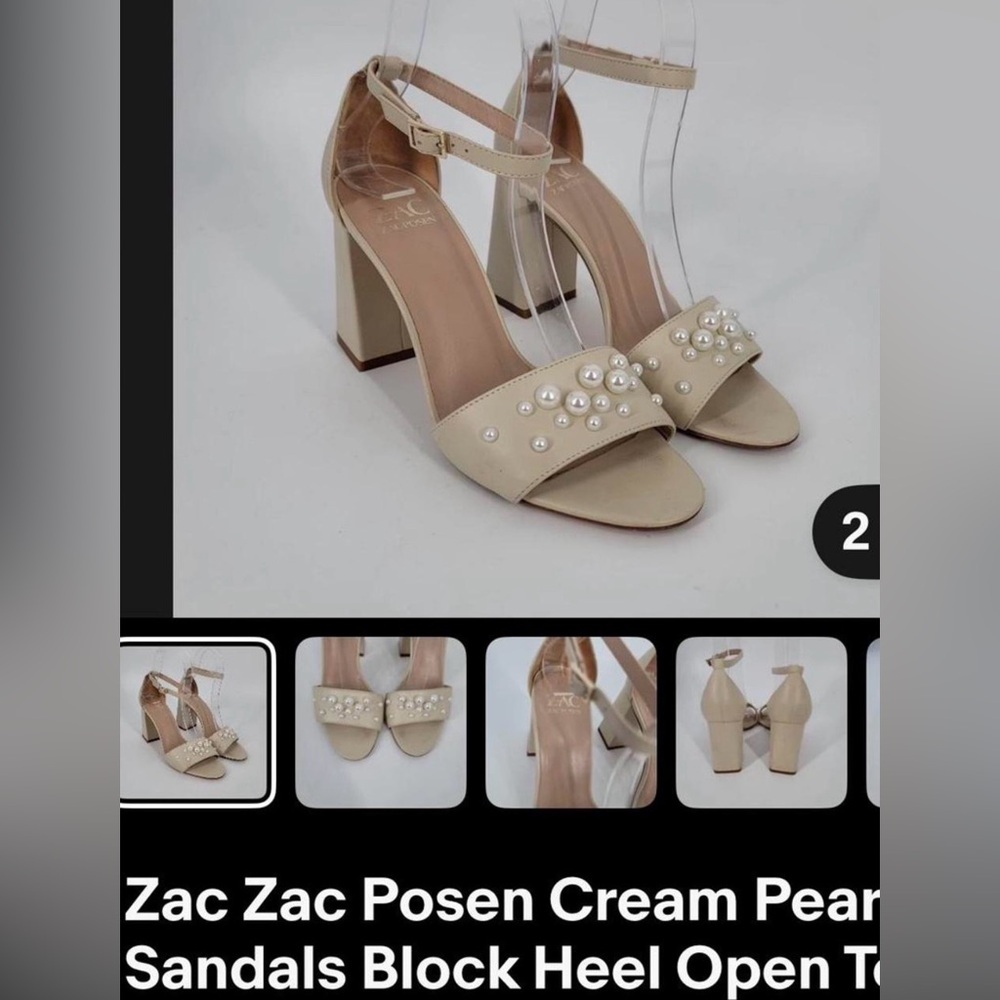 ZAC Zac Posen Cream Pearl-Embellished Heels with original box